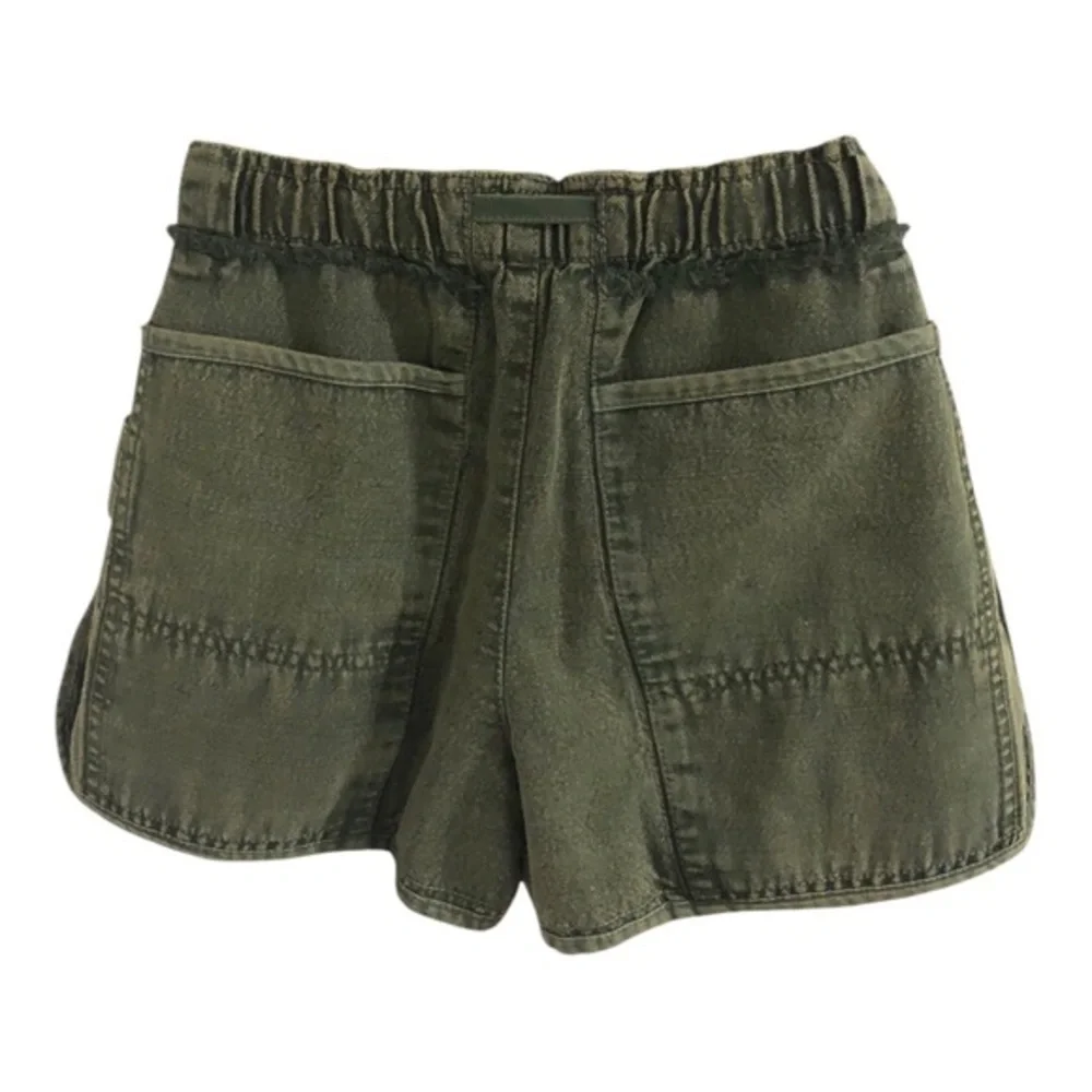 Free People green washed denim fringe paperbag waist‎ cotton shorts size XS new